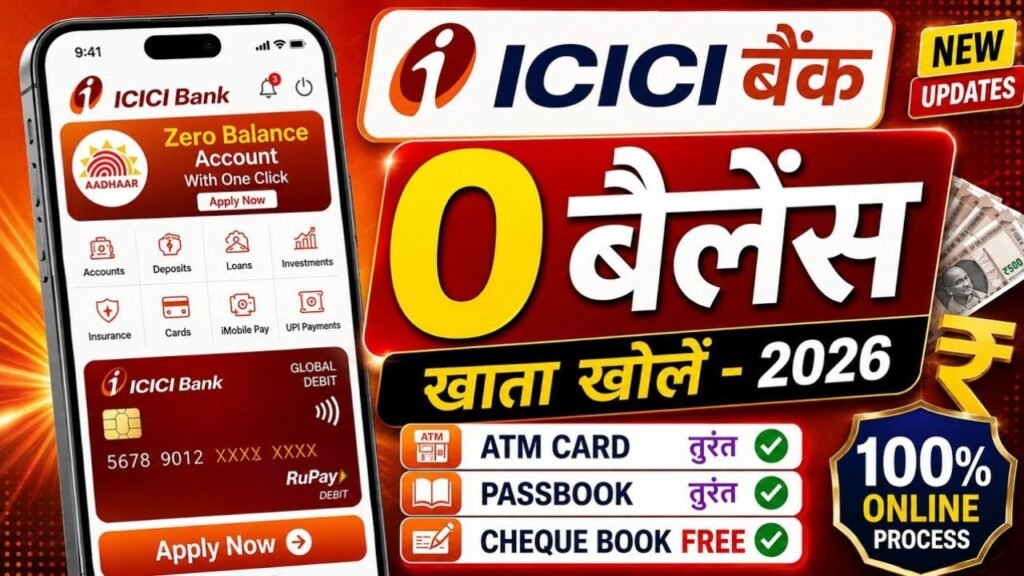 ICICI बैंक में ज़ीरो बैलेंस अकाउंट ऑनलाइन खोलें