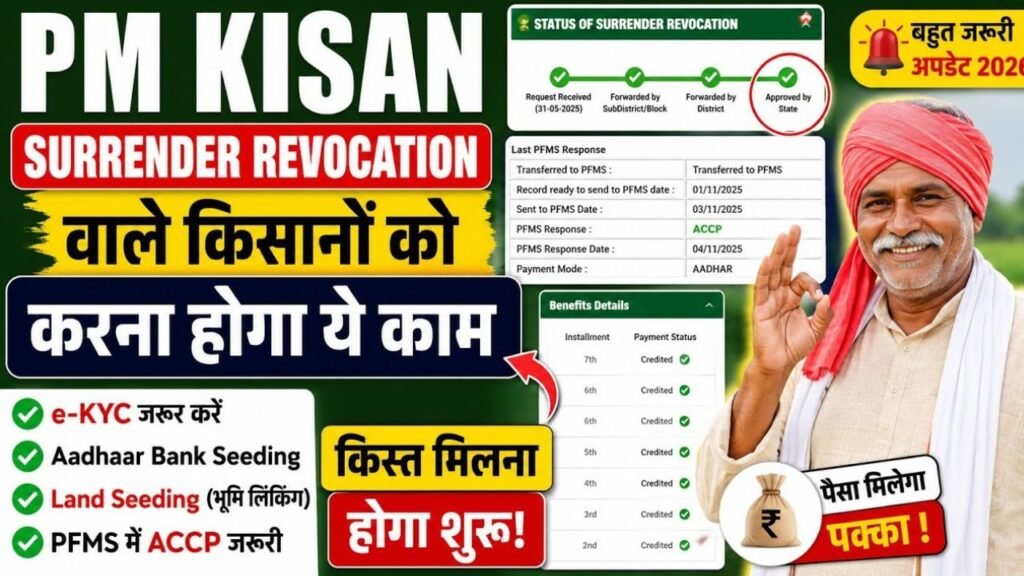 PM Kisan PFMS Update 2026: Surrender Revocation वाले किसानों का PFMS अपडेट होना शुरू!